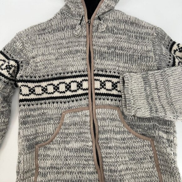 Women's Gray 100% Wool Hooded Knit Jacket | Size XL - Picture 5 of 10